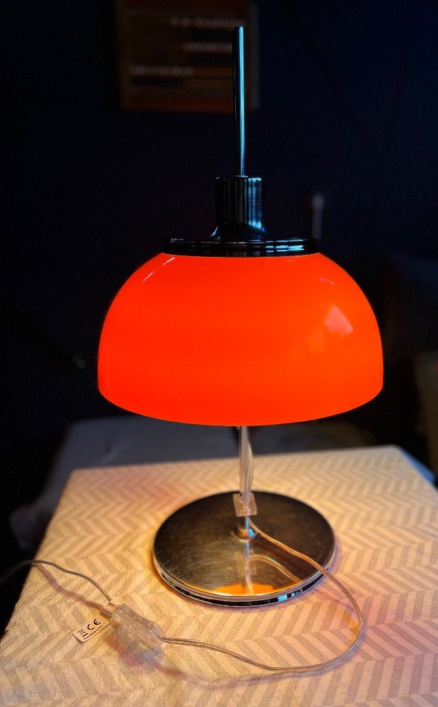 Vintage bureaulamp in oranje en chroom - jaren 70, Ophalen, Bureaulamp, Overige merken, Vintage