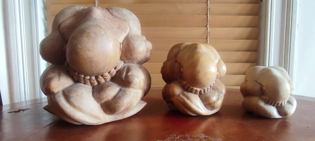 Lot de 3 statues Yogiman en bois massif, Enlèvement, Utilisé, Bois, Massif