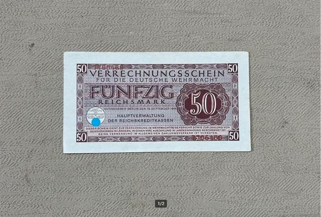 Duits bankbriefje van 50 Reichsmark Wehrmacht - 1944- wo2, Postzegels en Munten, Ophalen of Verzenden, Duitsland, Los biljet