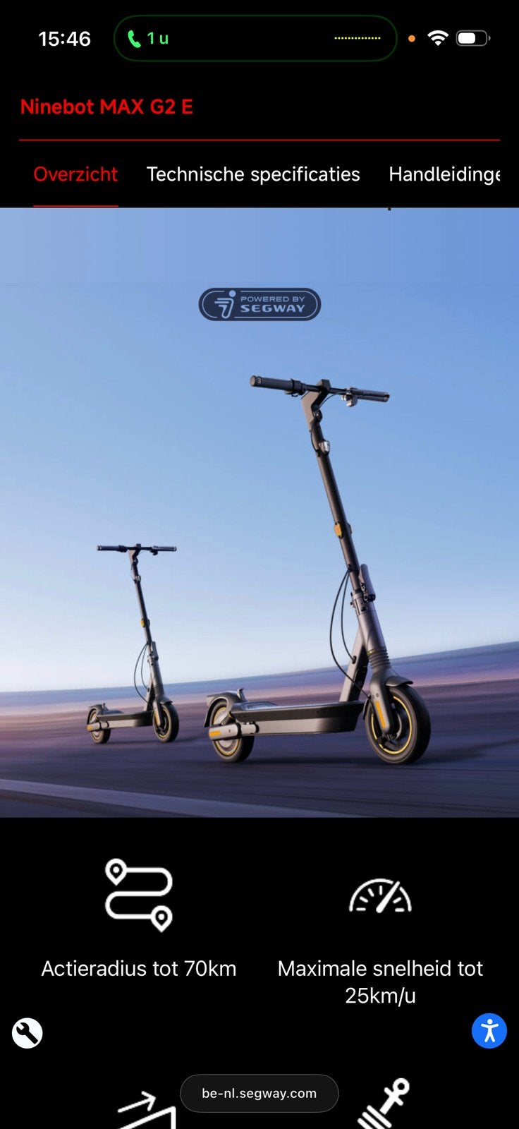 Segway ninebot G2 E Kickscooter MAX, Fietsen en Brommers, Steps, Ophalen, Zo goed als nieuw, Elektrische step (E-scooter), Segway ninebot