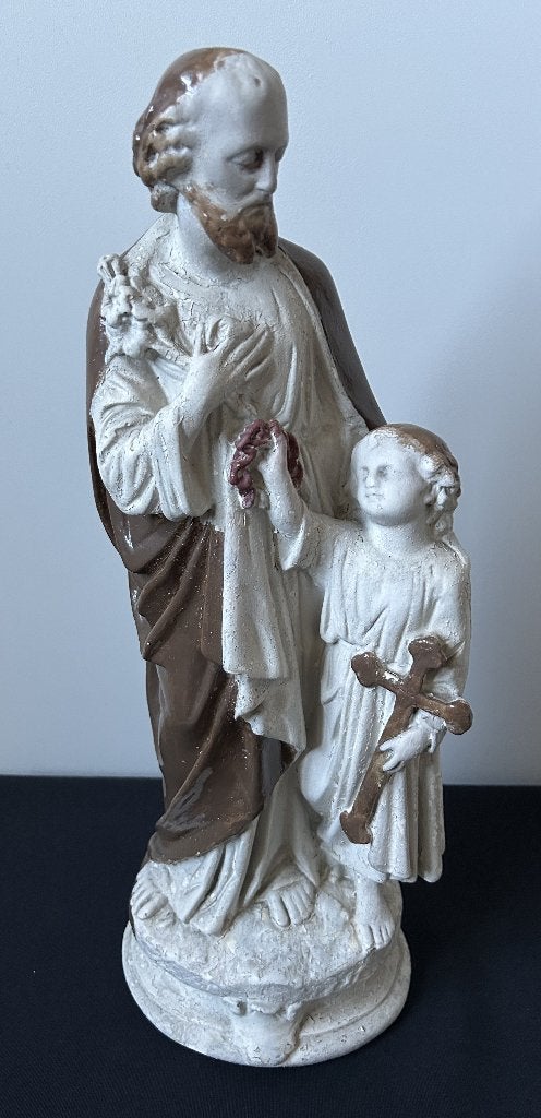 Statue ancienne de Joseph avec Jésus - Plâtre - 43 cm, Enlèvement ou Envoi