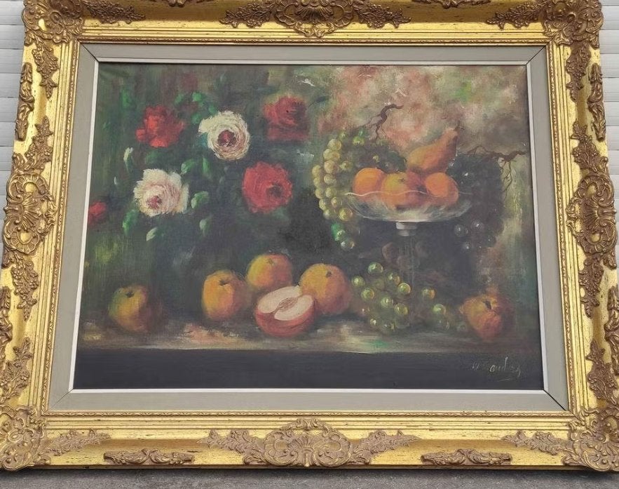 Huile sur toile nature morte signe w sanders, Antiquités & Art, Art | Peinture | Classique, Enlèvement, Nature morte, Toile