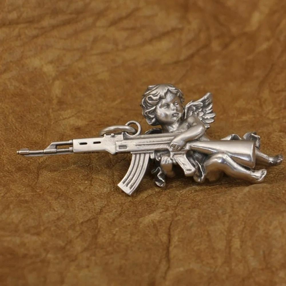 Engel met een Ak- 47 Kalasjnikov - 925 Zilver, Neuf, Autres représentations, Argent, Argent