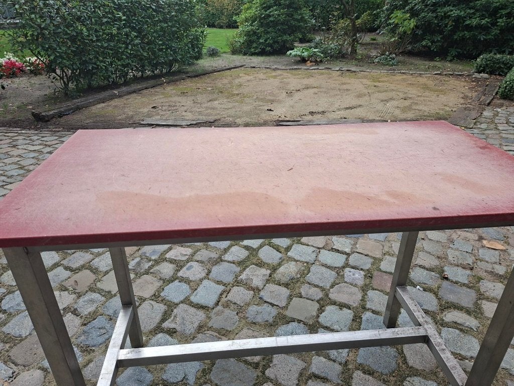 Inox snijtafel met PE blad, Ophalen, Gebruikt, Inox Meubilair