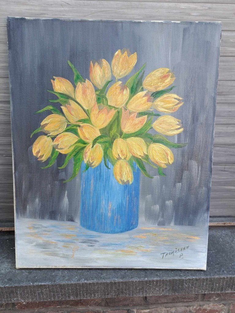 huile sur toile fleurs signe tremiseau P, Antiquités & Art, Enlèvement ou Envoi, Fleurs, Toile