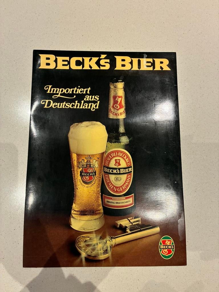 reclame Duitse biermerk Beck's Bier 29,5x41,5cm, Verzamelen, Ophalen, Gebruikt, Reclamebord, Plaat of Schild