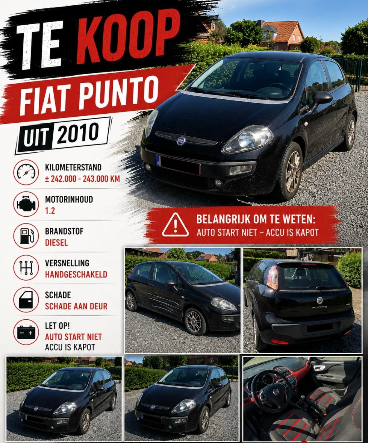 Fiat punto 2010 te koop, Autos, Achat, Boîte manuelle, Diesel, Particulier