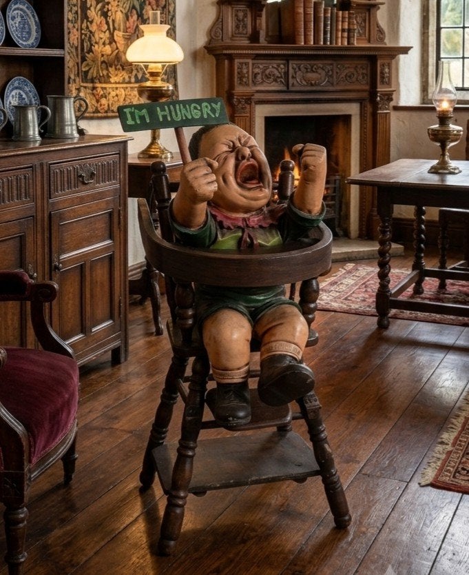 Antiek poppenstoeltje met beeld van Peter Mook., Ophalen
