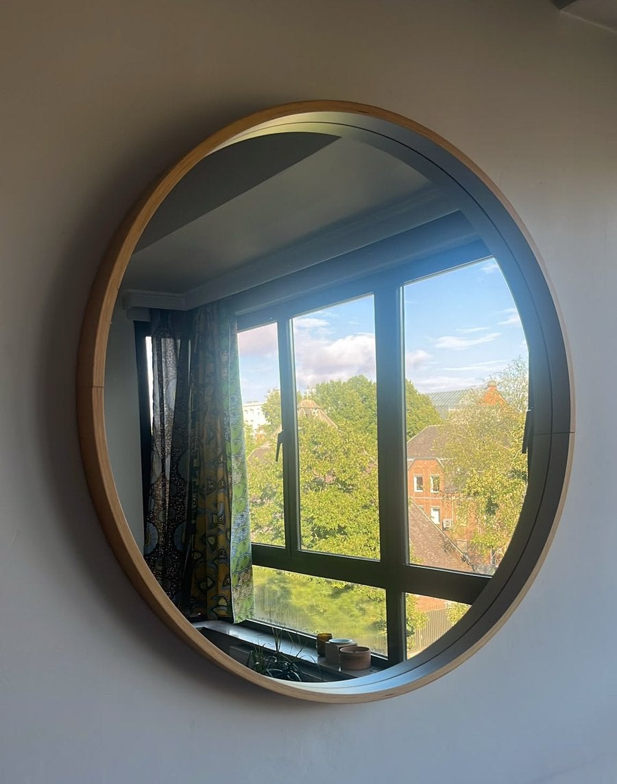 Miroir rond bois 110cm, Maison & Meubles, Enlèvement, Comme neuf, Rond