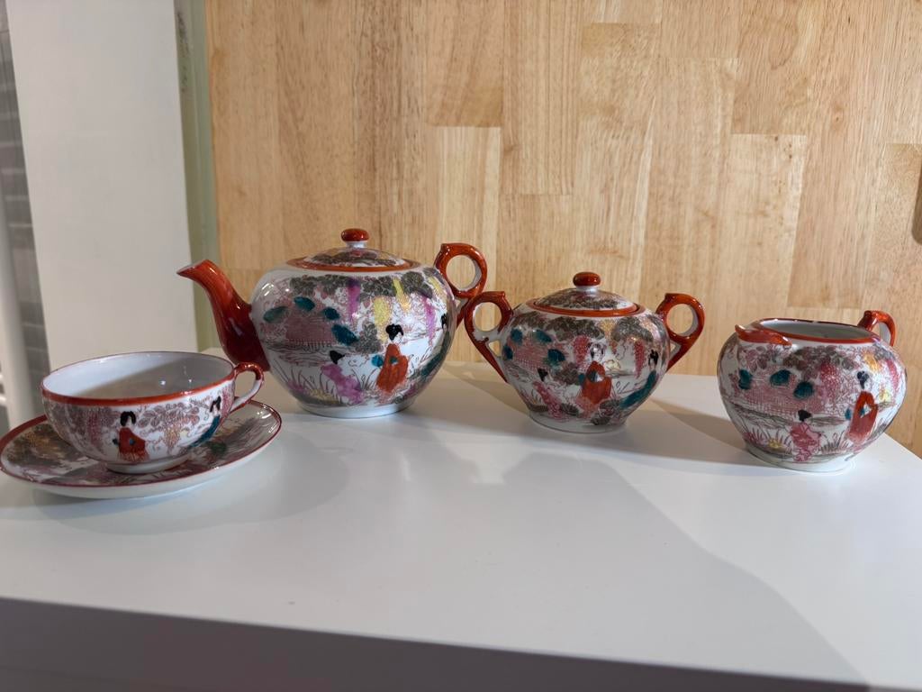 Antiek Japans Satsuma Theeservies - Eggshell, Enlèvement
