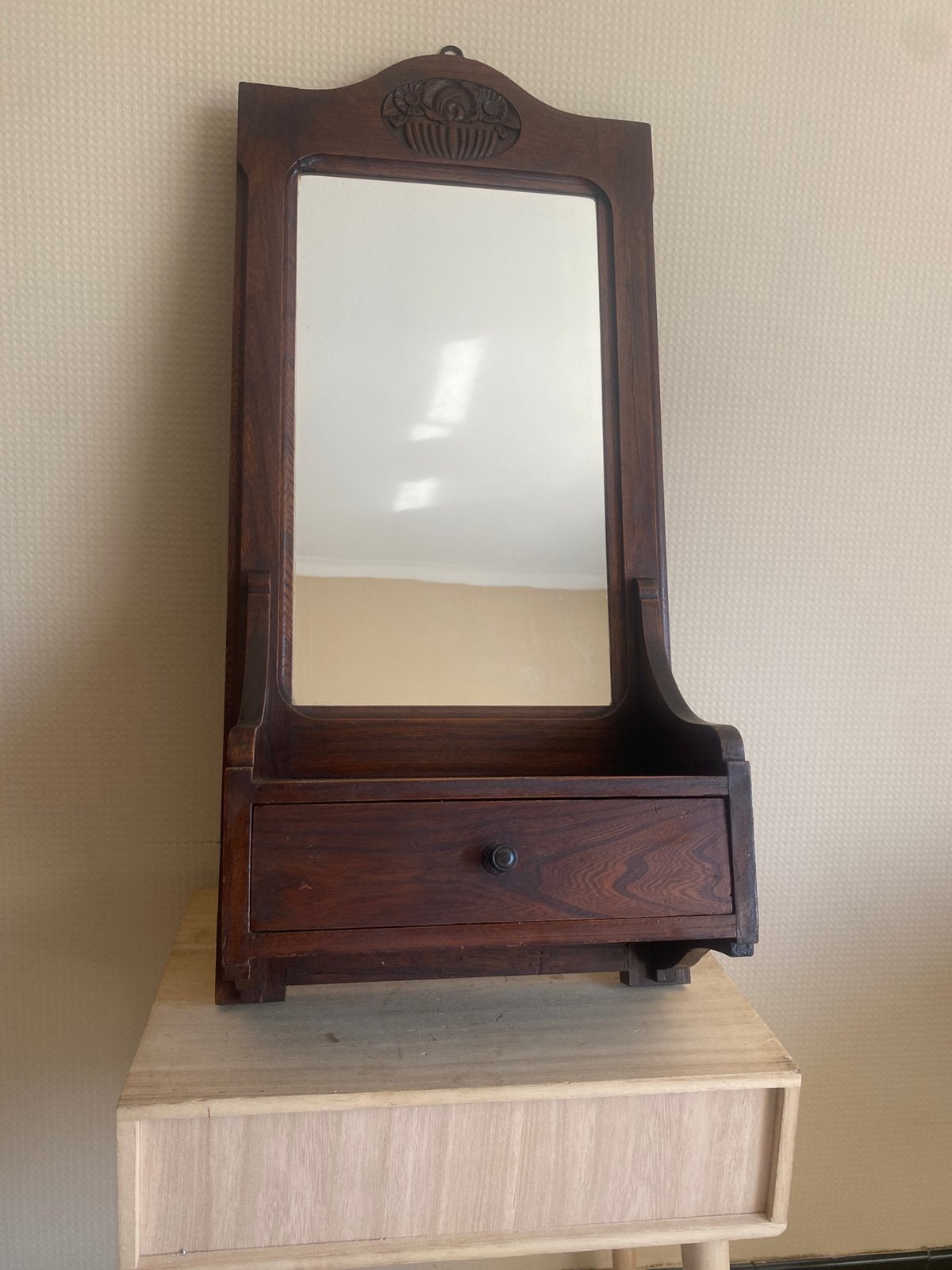 Miroir ancien avec tiroir, Antiquités & Art, Enlèvement ou Envoi