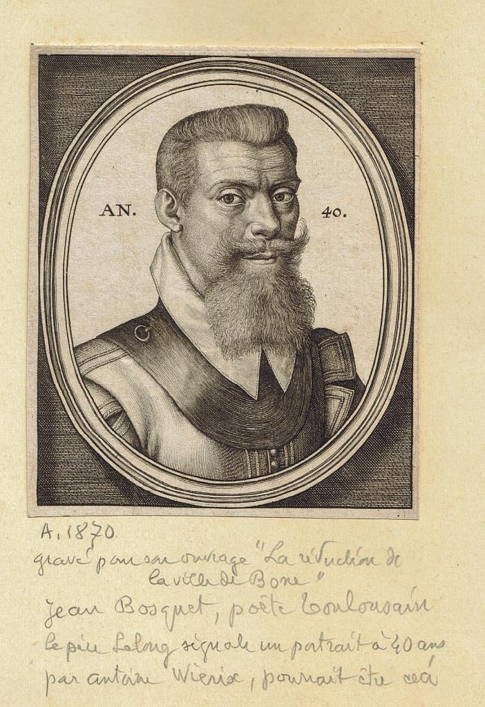 Antonie Wierix gravure "Jean Bosquet", met oplegvel, met bio, Antiquités & Art, Avec texte, Avant 1600, Gravure, Enlèvement