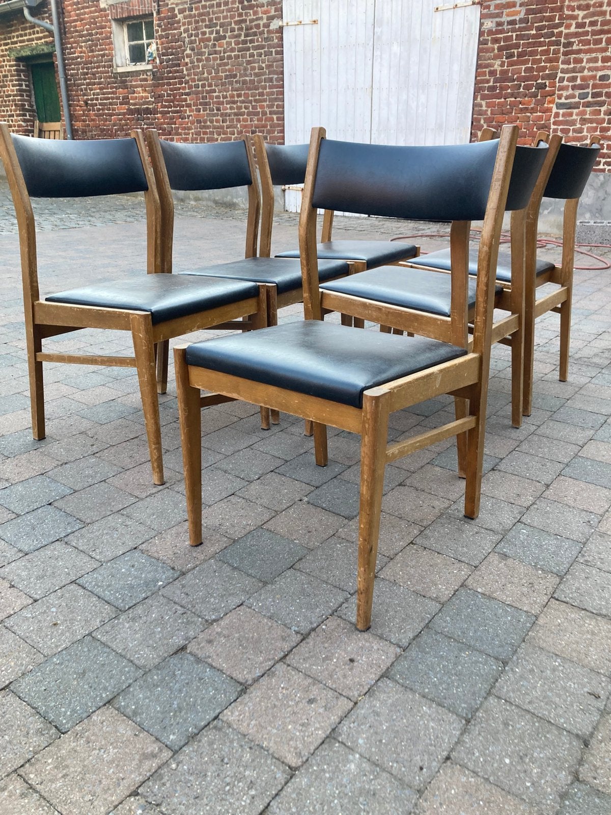 6 stoelen vintage, Gebruikt, Zwart, Vintage, Ophalen