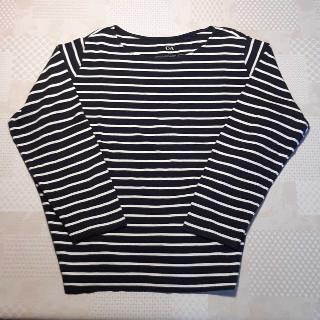 T-shirt/pull dames blauw gestreept C&A maat: XXL, Ophalen, Blauw, Maat 46/48 (XL) of groter, Zo goed als nieuw