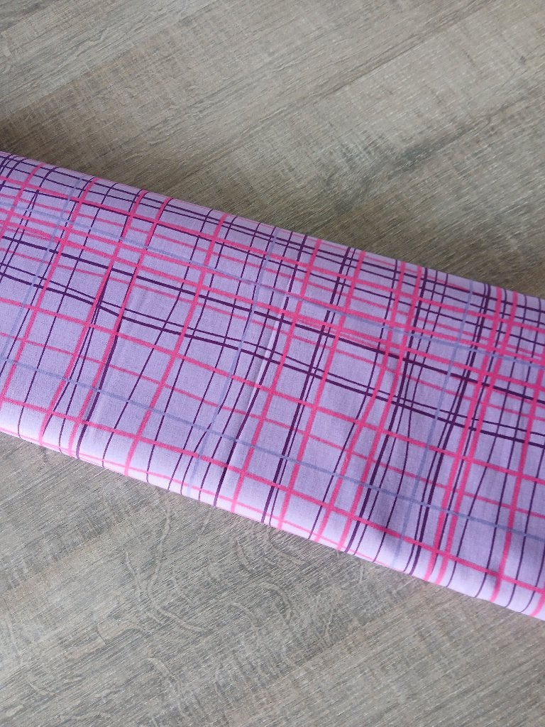 Coupon katoen carreaux violet (3 meter), Meerkleurig, 120 cm of meer, Ophalen of Verzenden, Katoen