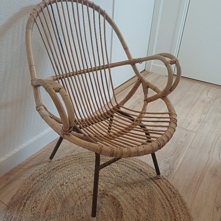 vintage rotan loungestoel van Rohé Noordwolde, Ophalen, Kunststof