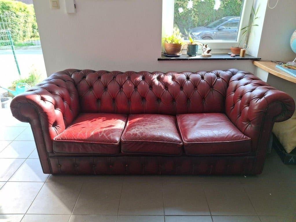 Chesterfield leer, Ophalen, Gebruikt, 150 tot 200 cm, Driepersoons