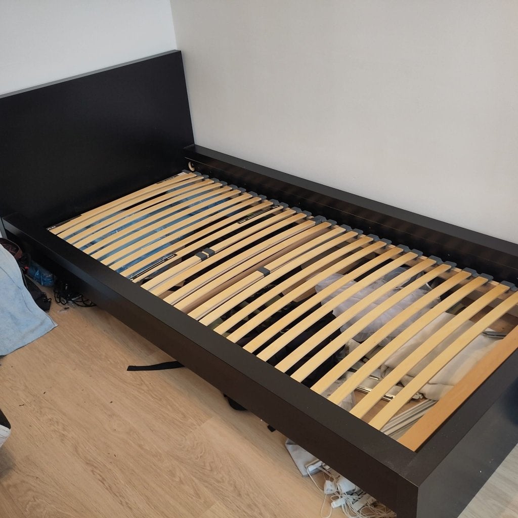 Bedframe Ikea + lattenbodem 1p, Ophalen, Eenpersoons, Zwart, 200 cm