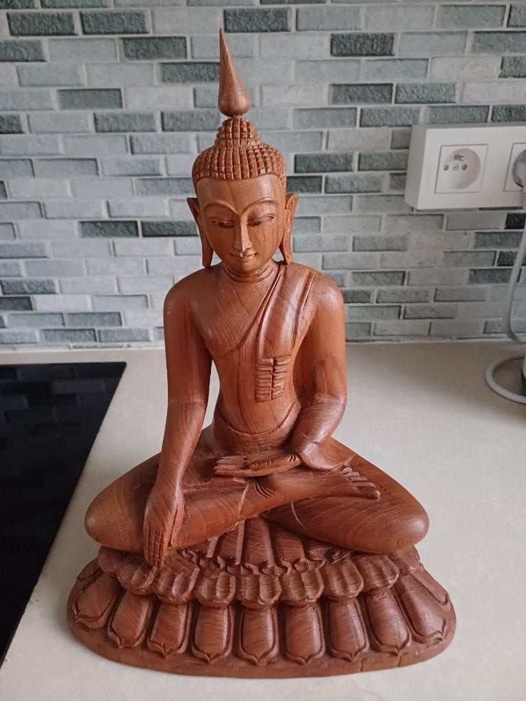 houten Buddha, Huis en Inrichting, Woonaccessoires | Boeddhabeelden, Ophalen, 31 cm, Zo goed als nieuw, Hout