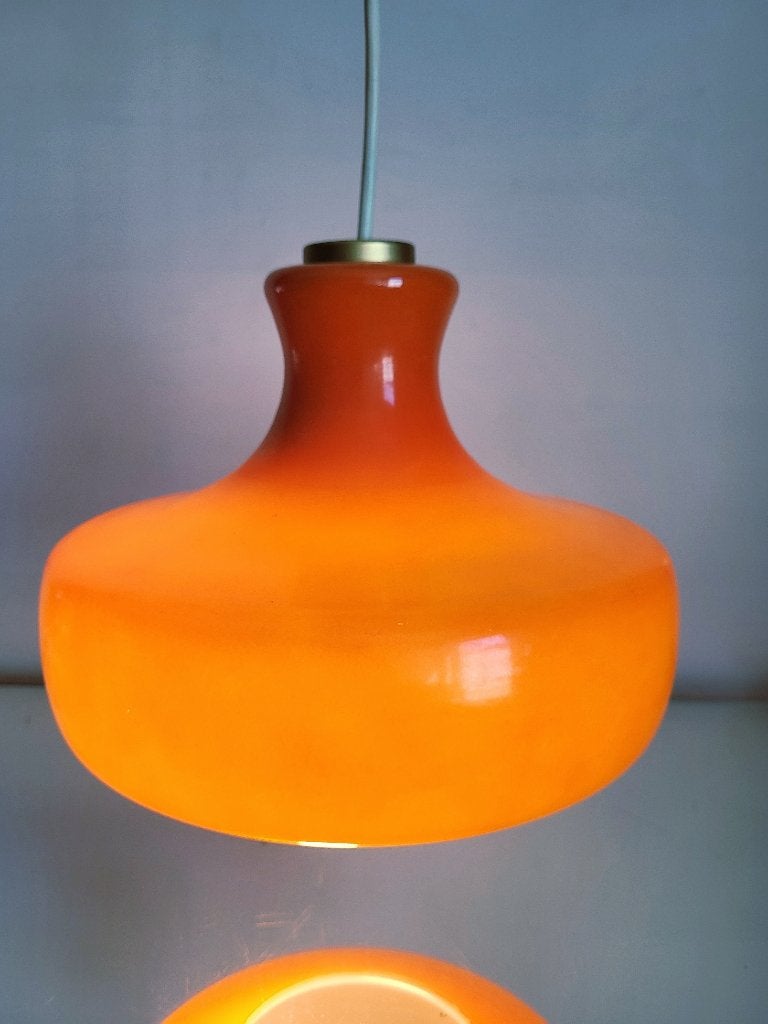 Vintage oranje opaline glazen hanglamp, jaren 60, Ophalen, Glas