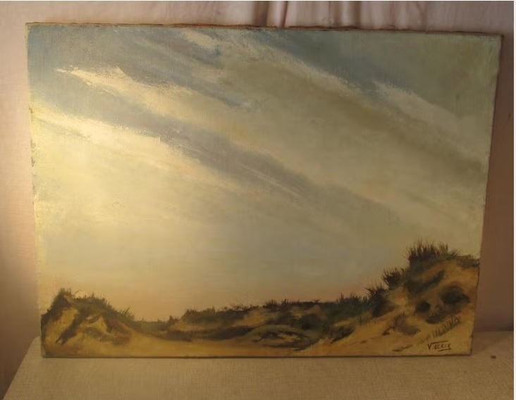 Mooi Oud Geschilderd Werk 'In de Duinen' - Valere Ulrix, Origineel werk, Doek, Ophalen of Verzenden, Landschap