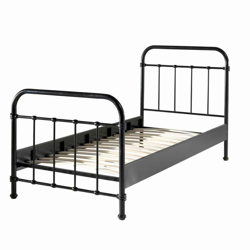 Eenpersoonsbed van zwart metaal 90  200 cm, Huis en Inrichting, Ophalen, Gebruikt, 90 cm, Eenpersoons
