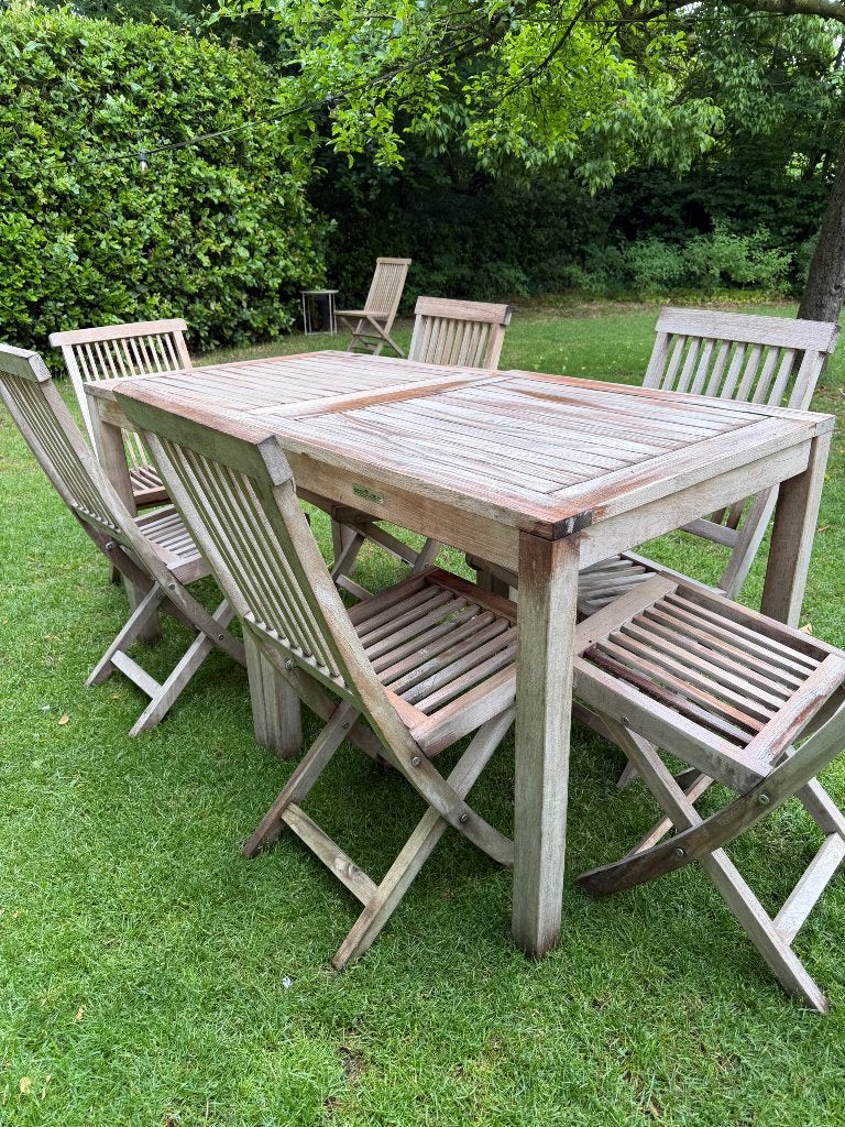 Teak tafels en stoelen, Tuin en Terras, Ophalen, Teakhout, Inklapbaar