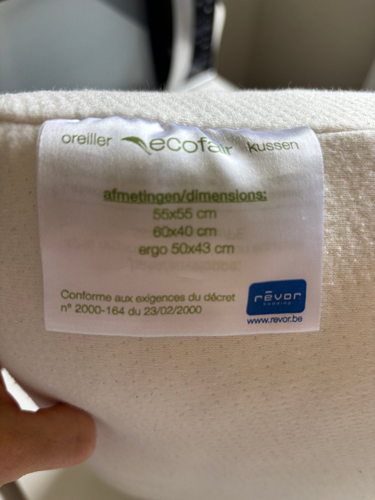 Hoofdkussen Revor Ecofair Ergo 50x43, Enlèvement, Comme neuf