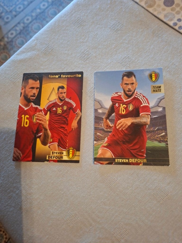 Panini / 2 Voetbalkaarten / Steven Defour / Rode Duivels, Ophalen of Verzenden, Zo goed als nieuw, Spelerskaart
