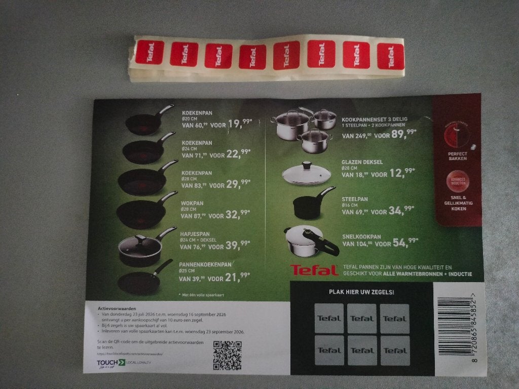 16 stickers zegels TEFAL pannen Delhaize sparen actie, Enlèvement ou Envoi