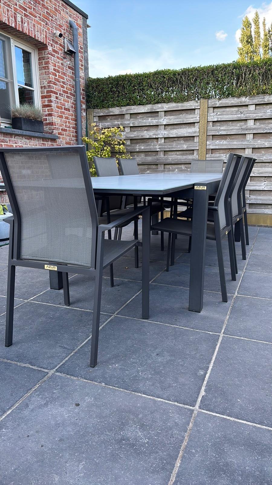 Tuintafel Azur + 8 stoelen, Ophalen, Gebruikt, Aluminium, 8 zitplaatsen