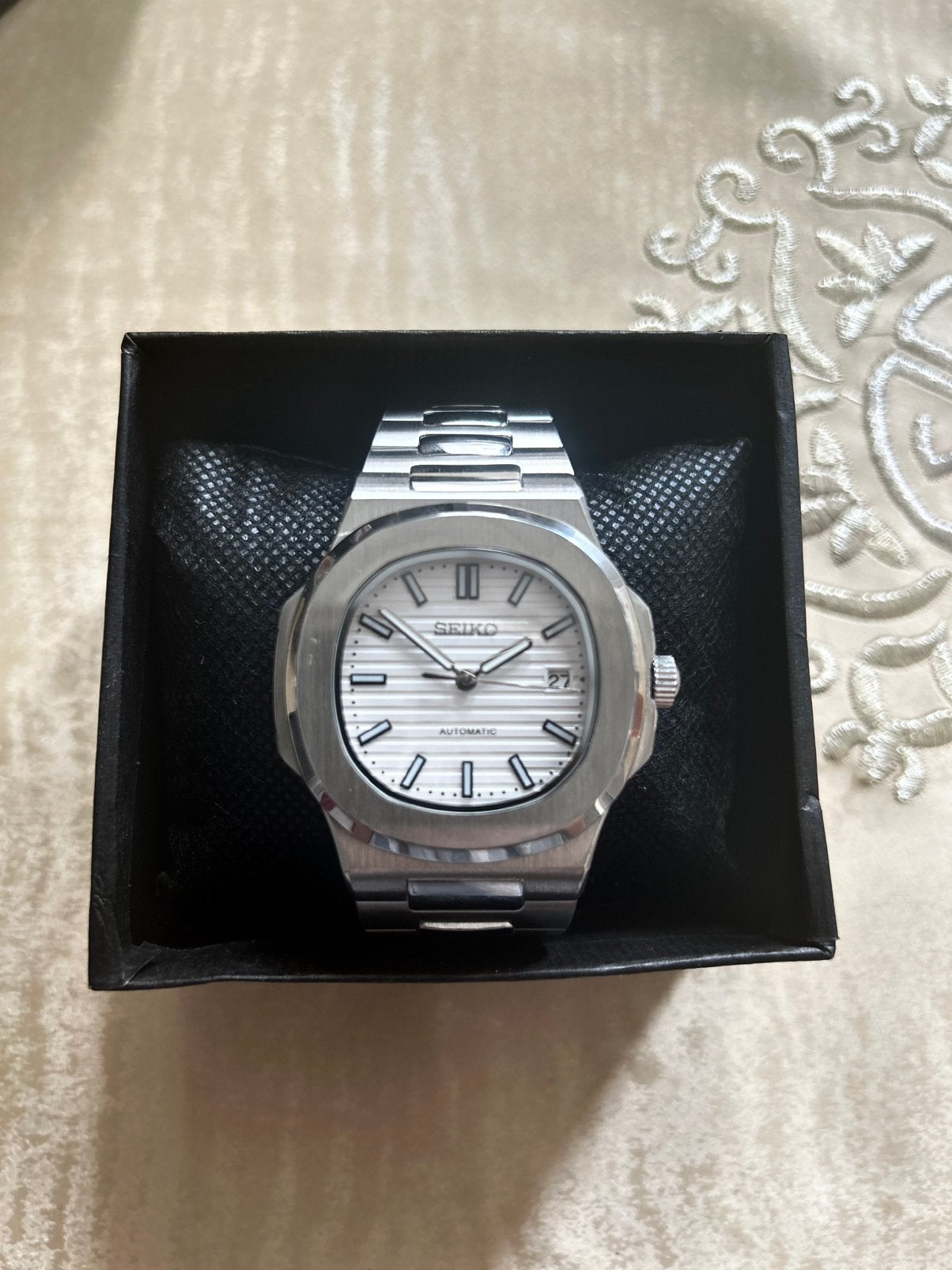 Seiko mod nautilus wit, Staal, Ophalen of Verzenden, Zo goed als nieuw, Seiko