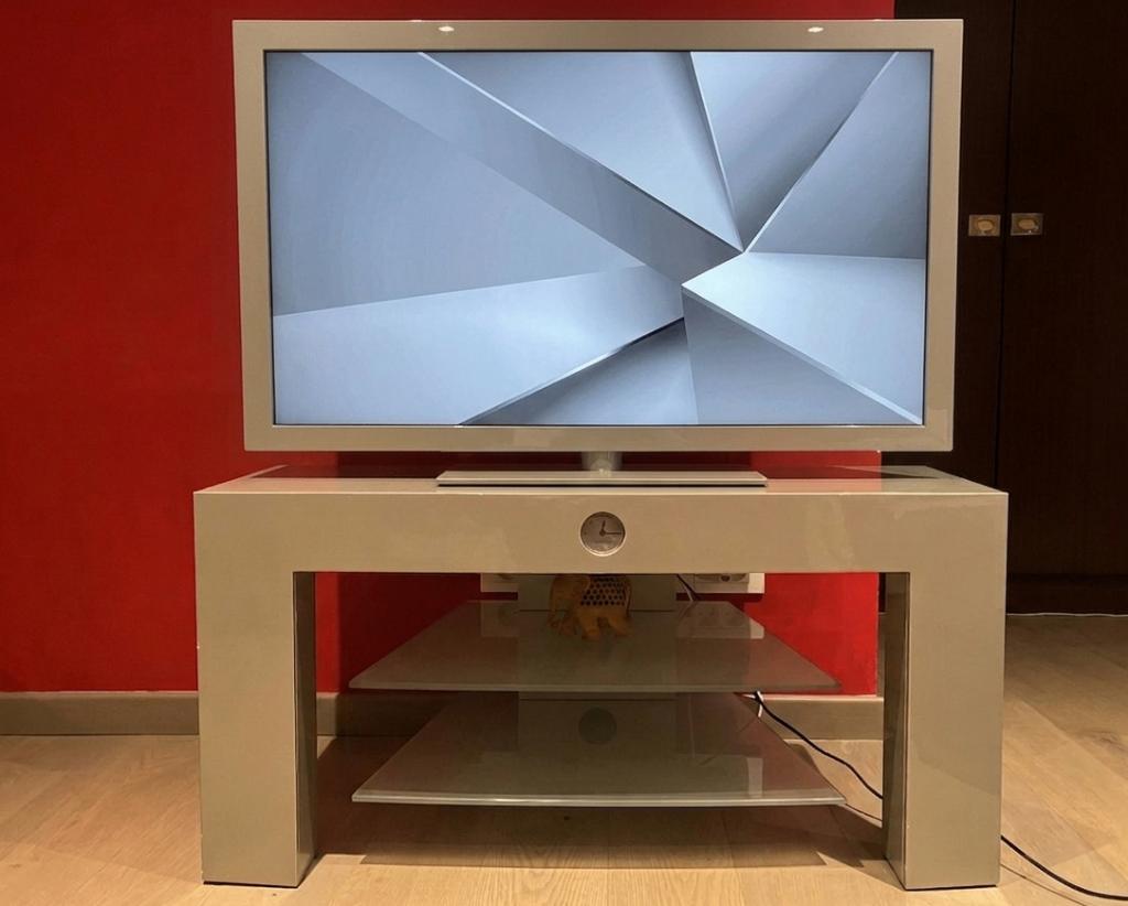 TV meubel met 2 glazen legborden (Panasonic), Ophalen, 50 tot 100 cm, Minder dan 100 cm, Modern