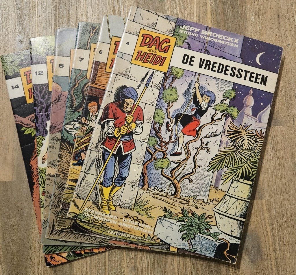 Strips Dag en Heidi, 6 stuks, Meerdere stripboeken, Ophalen of Verzenden, Gelezen, Jeff Broeckx.