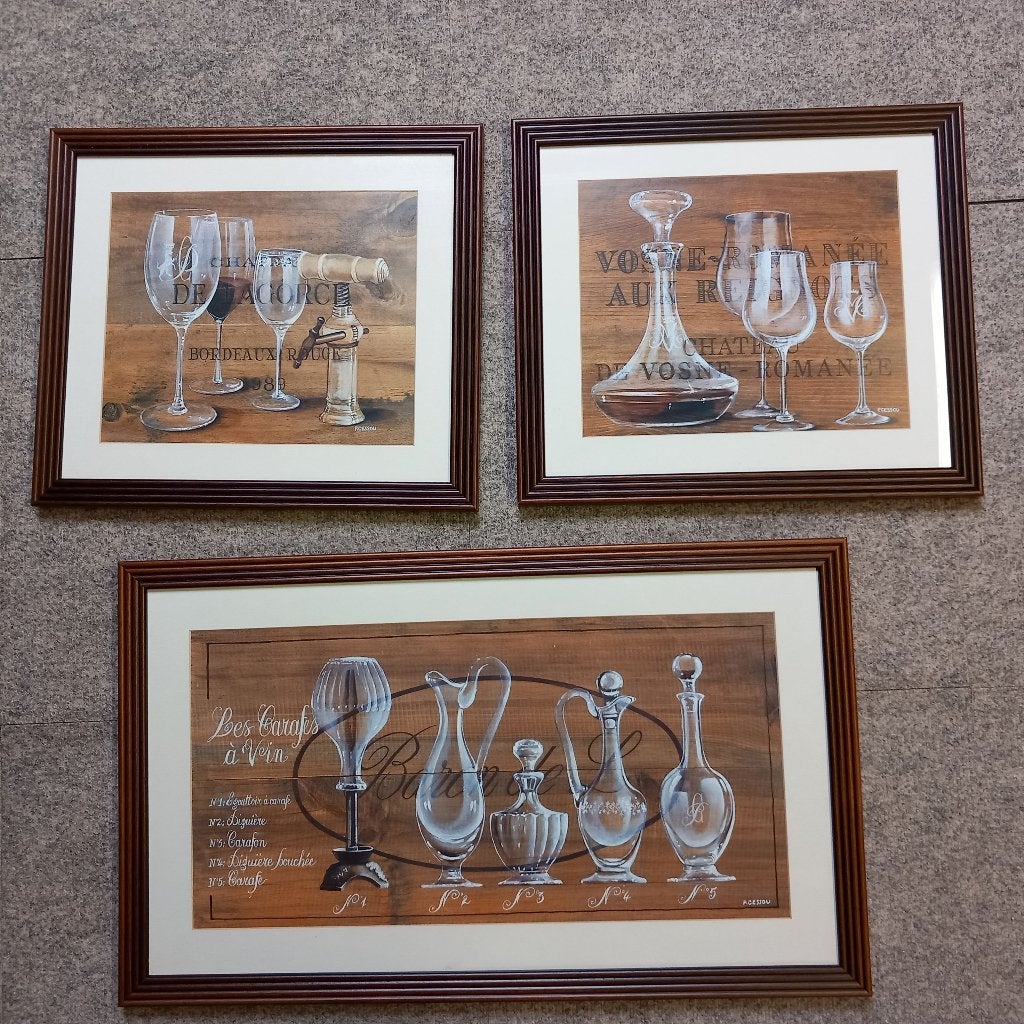 wijn karaf 4 prints achter glas, Moins de 50 cm, Comme neuf, Enlèvement, 50 à 75 cm