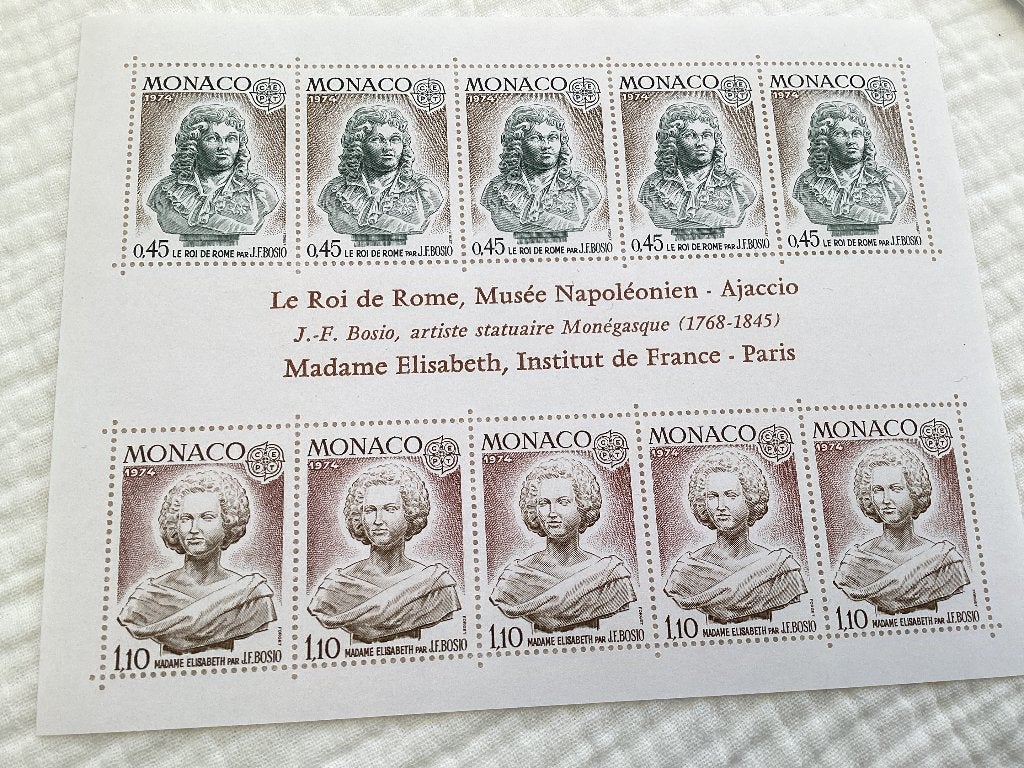 Postzegelblok MONACO 1974 beelden J F Bosio, Orginele gom, Staatshoofden, Ophalen of Verzenden, Zonder stempel