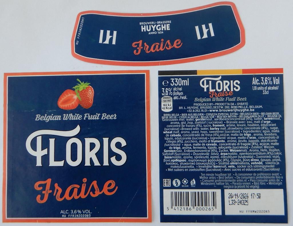 Bieretiket Floris fraise Brouwerij Huyghe (13a7), Verzamelen, Biermerken, Gebruikt, Verzenden