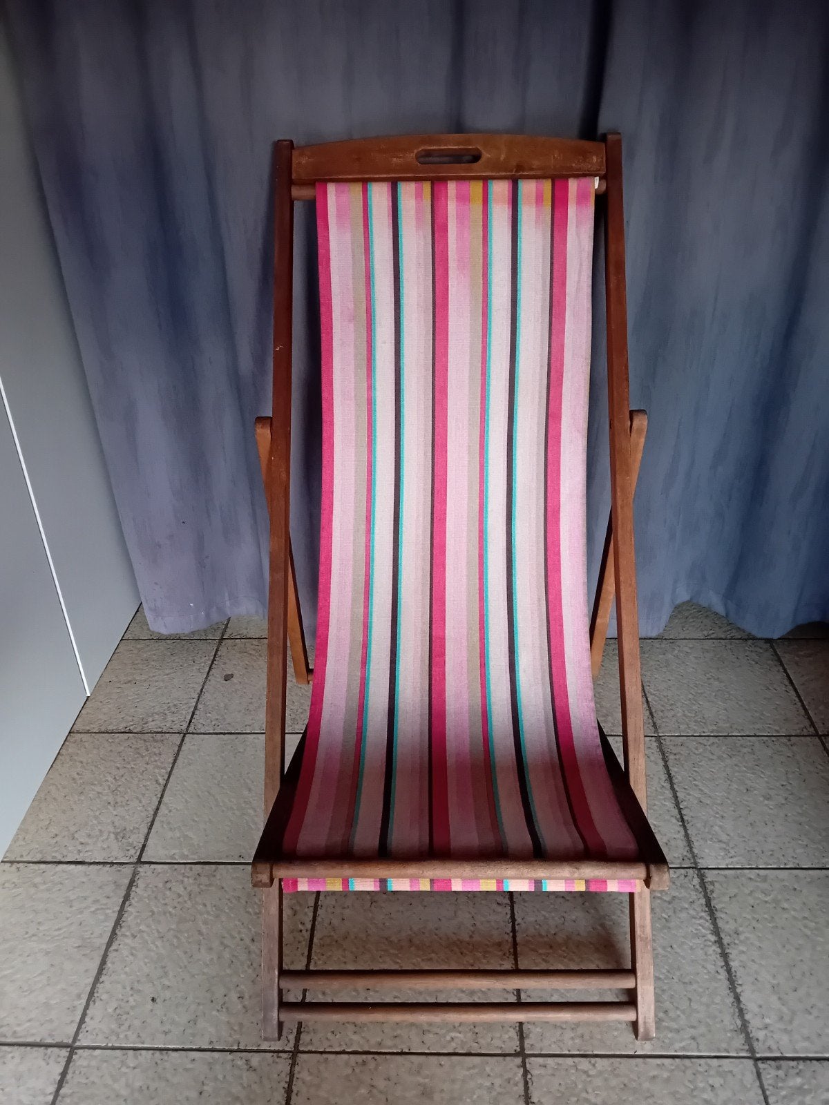 Stevige houten ligstoel -.strandstoel vintage, Ophalen, Gebruikt, Hout, Inklapbaar