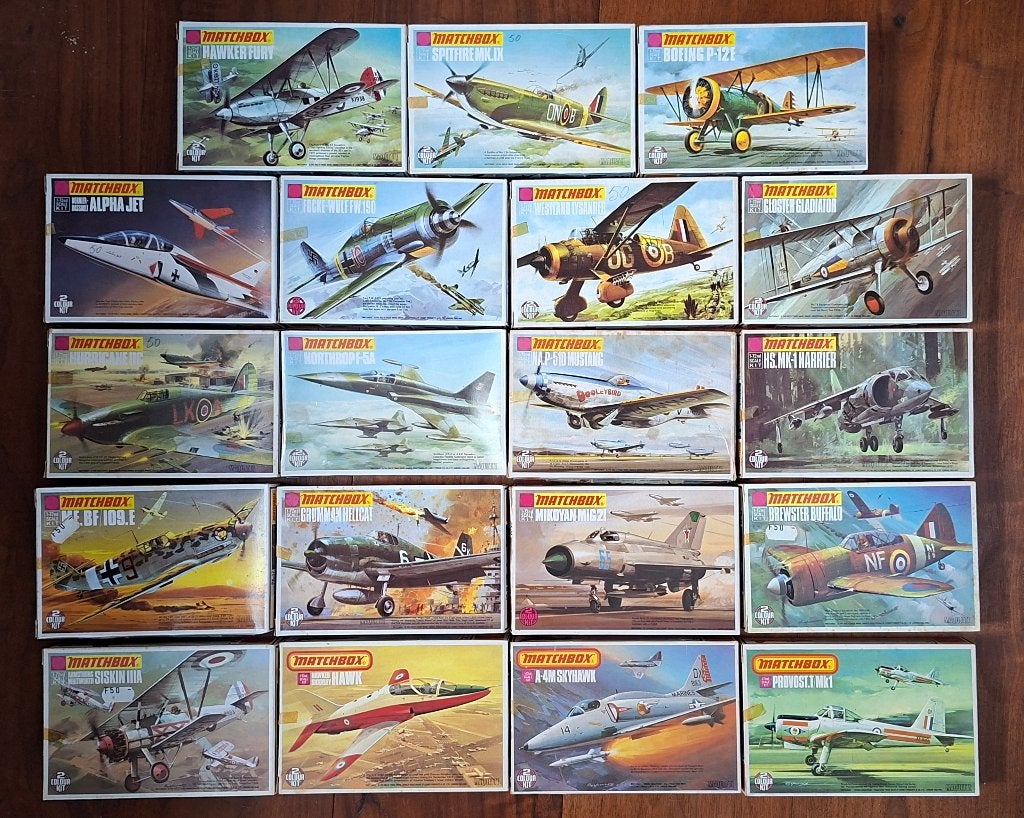 Lot de 19 maquettes d'avions vintage Matchbox (1:72), Autres marques, Enlèvement ou Envoi, Comme neuf, 1:72 à 1:144