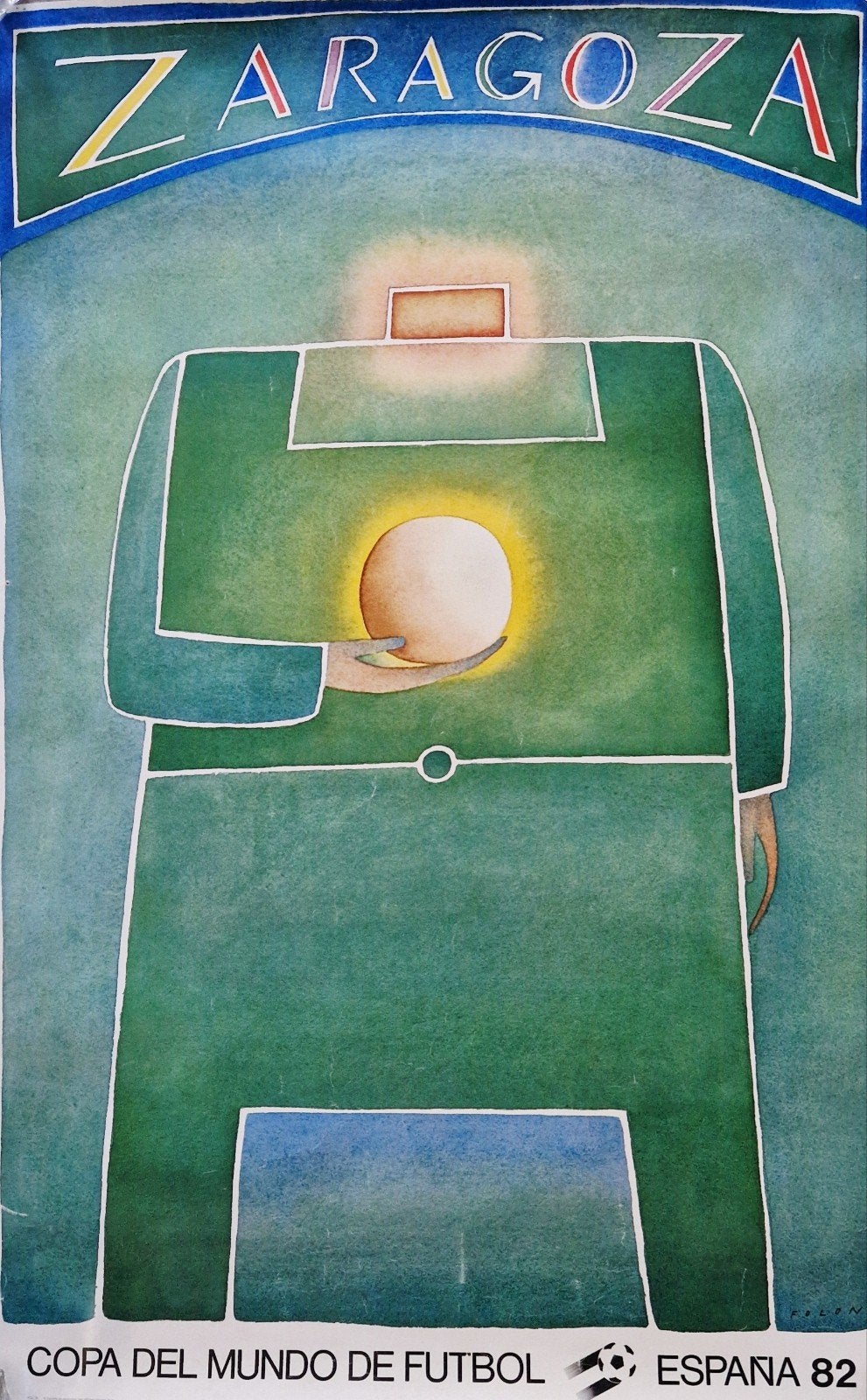Affiche Folon - Saragosse de la Coupe du monde 1982, Enlèvement ou Envoi, Rectangulaire vertical, Utilisé, Sport