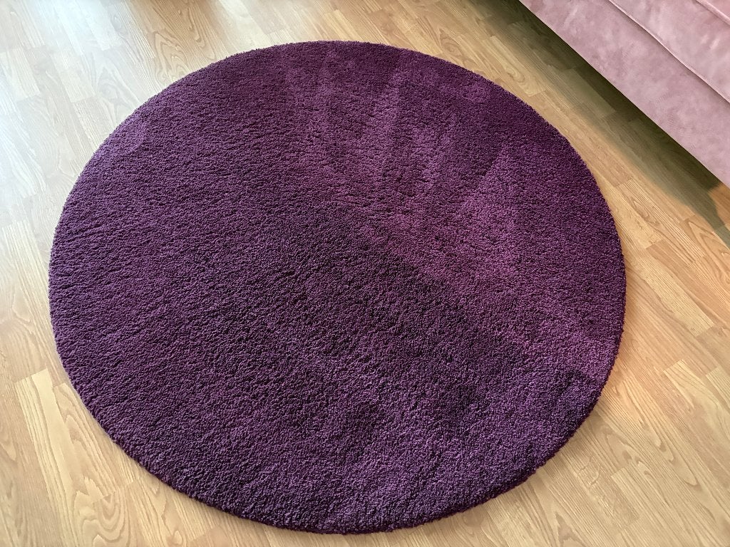 IKEA ADUM – rond hoogpolig vloerkleed, 130 cm, Ophalen, Paars, Rond, Zo goed als nieuw