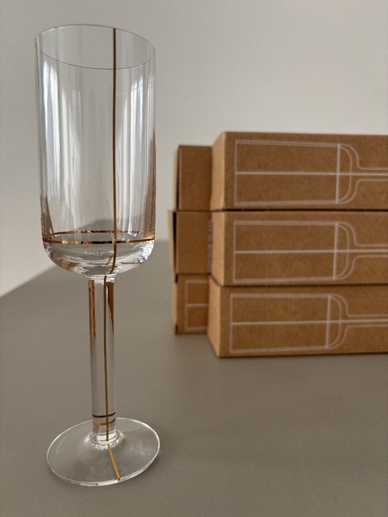 Set van 6 glazen met gouden streep HAY, Verzamelen, Ophalen of Verzenden, Zo goed als nieuw, Overige typen