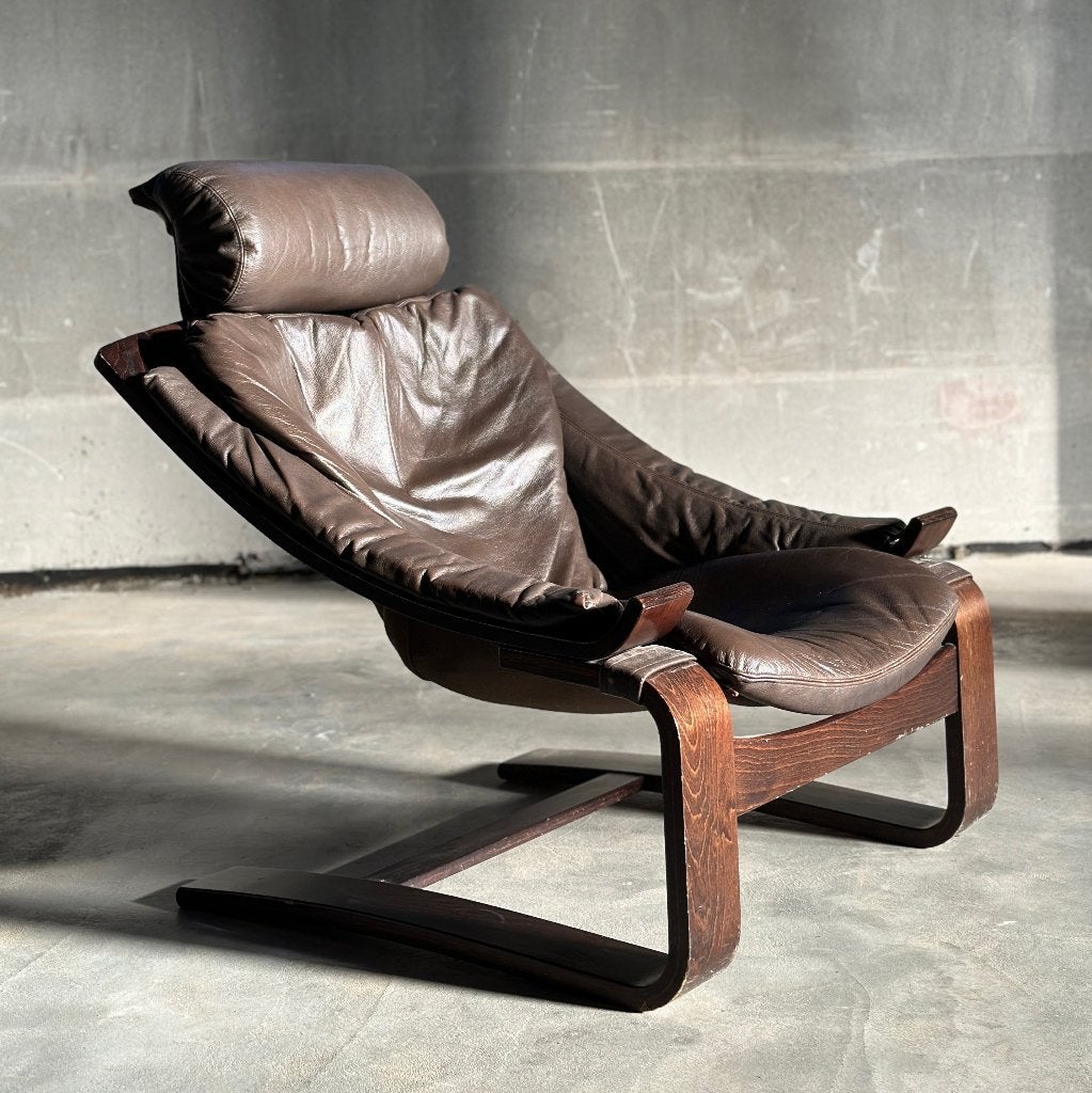 2 Vintage fauteuils The Kroken Armchair jaren 1970 +voetbank, Ophalen of Verzenden, Gebruikt, Leer