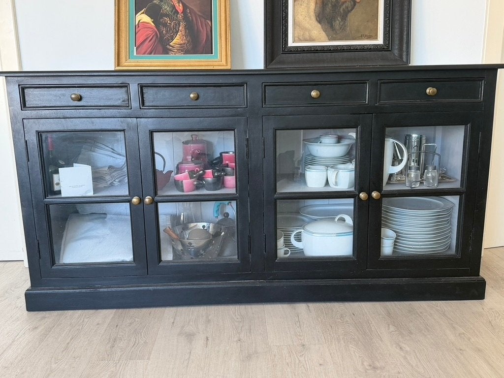 Dressoir zwart mangohout, Ophalen, Zo goed als nieuw, 25 tot 50 cm, Overige houtsoorten