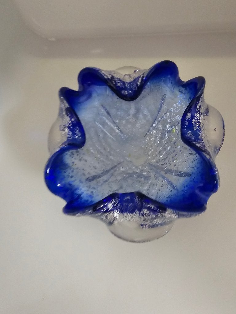 Murano Asbakje blauw ZILVER schilfers, Antiek en Kunst, Ophalen of Verzenden
