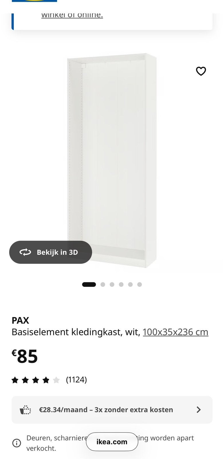 NIEUW ! PAX Basiselement kledingkast wit, Ophalen, Zo goed als nieuw