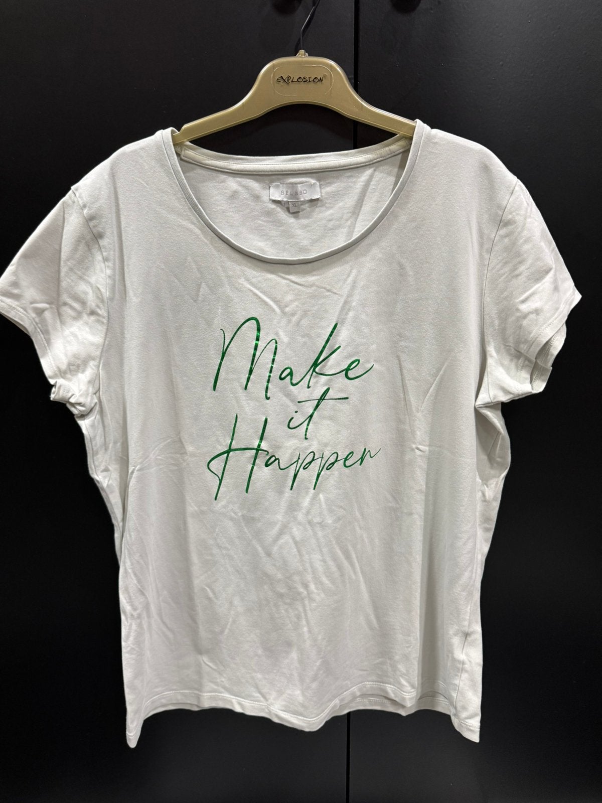 T-shirt ‘make it happen’ maat xl, Ophalen, Wit, Maat 46/48 (XL) of groter, Korte mouw