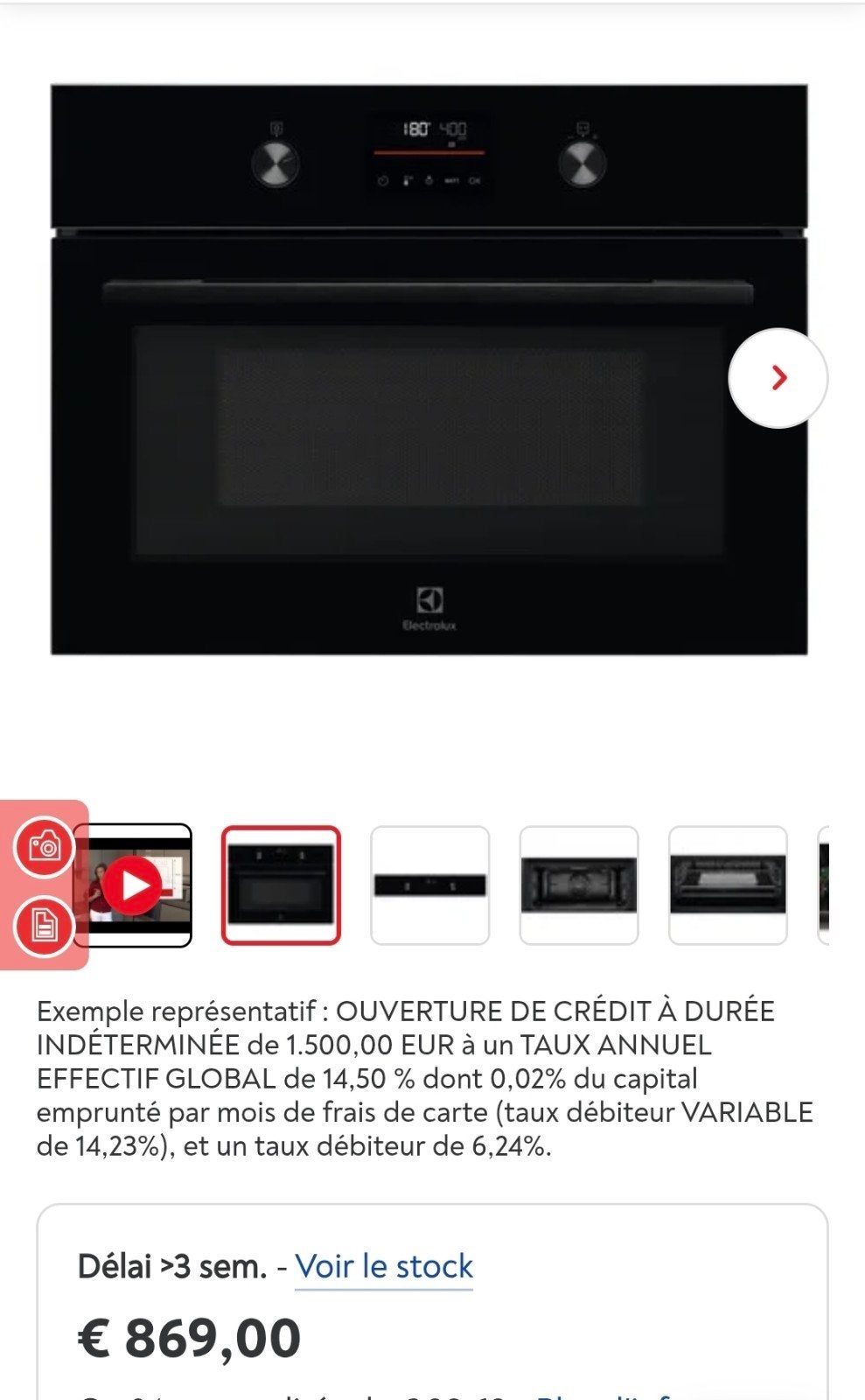 Four combiné micro-ondes encastrable 45cm ELECTROLUX Neuf, Articles professionnels, Enlèvement