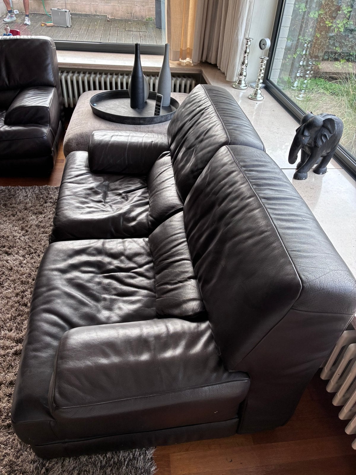 Lederen salon Jori, donkerbruin , 2 en 3-zit,, Gebruikt, Leer, Vierpersoons of meer, Ophalen