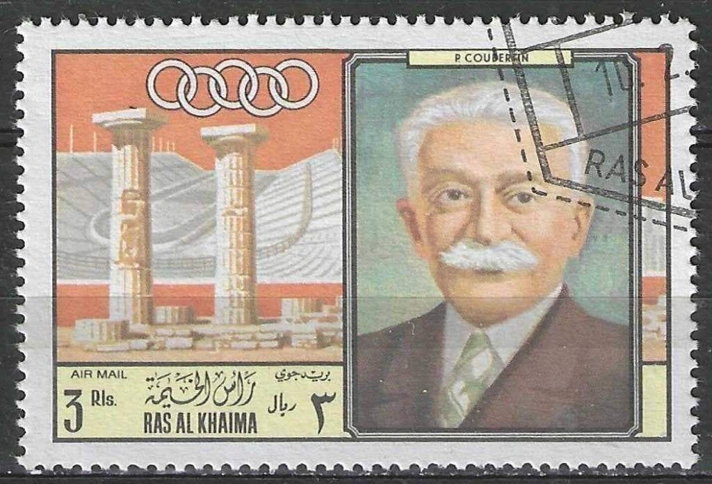 Ras El Khaïma 1969 - Stampworld 309 - Coubertin - 3 R. (ST), Envoi, Affranchi